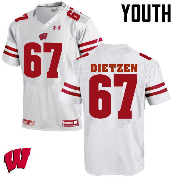 Wisconsin Badgers Youth #67 Jon Dietzen NCAA Under Armour Authentic White College Stitched Football Jersey XD40N71FH